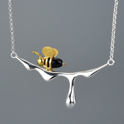 Bee and Dripping Honey Necklace in S925