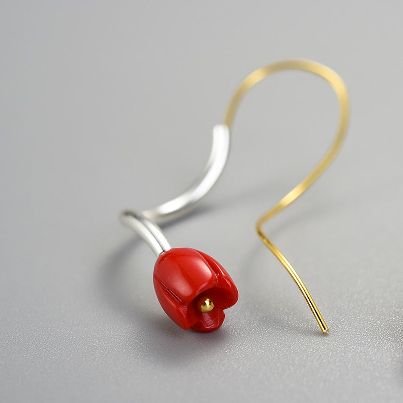 Red Rose Dangle Earrings in S925