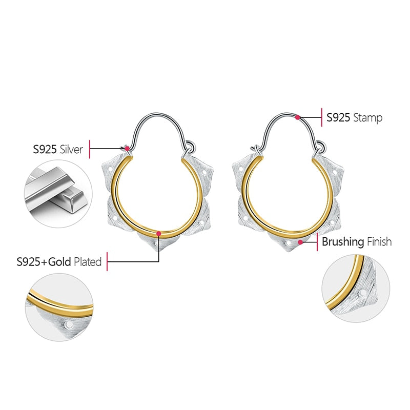 Open Lotus Flower Hoop Earrings in S925