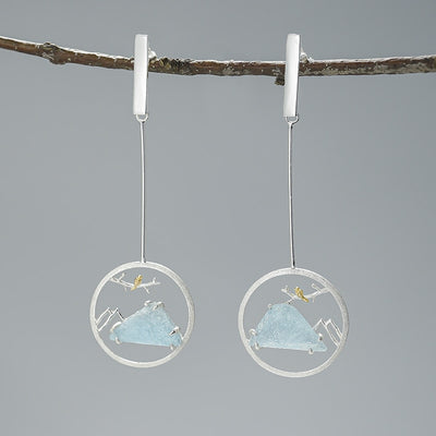 Bird Whisper Earrings with Aquamarine in S925