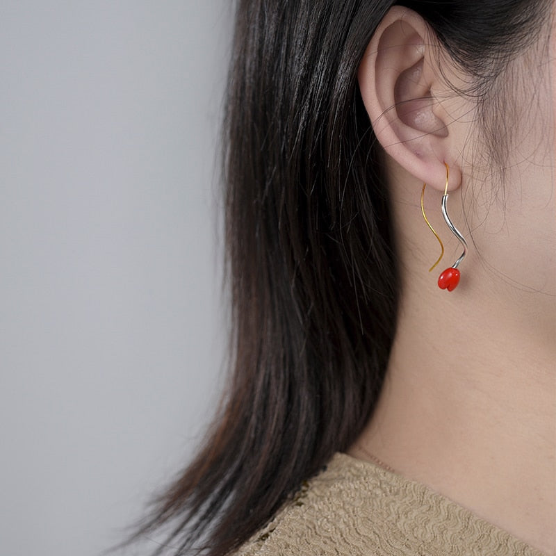 Red Rose Dangle Earrings in S925