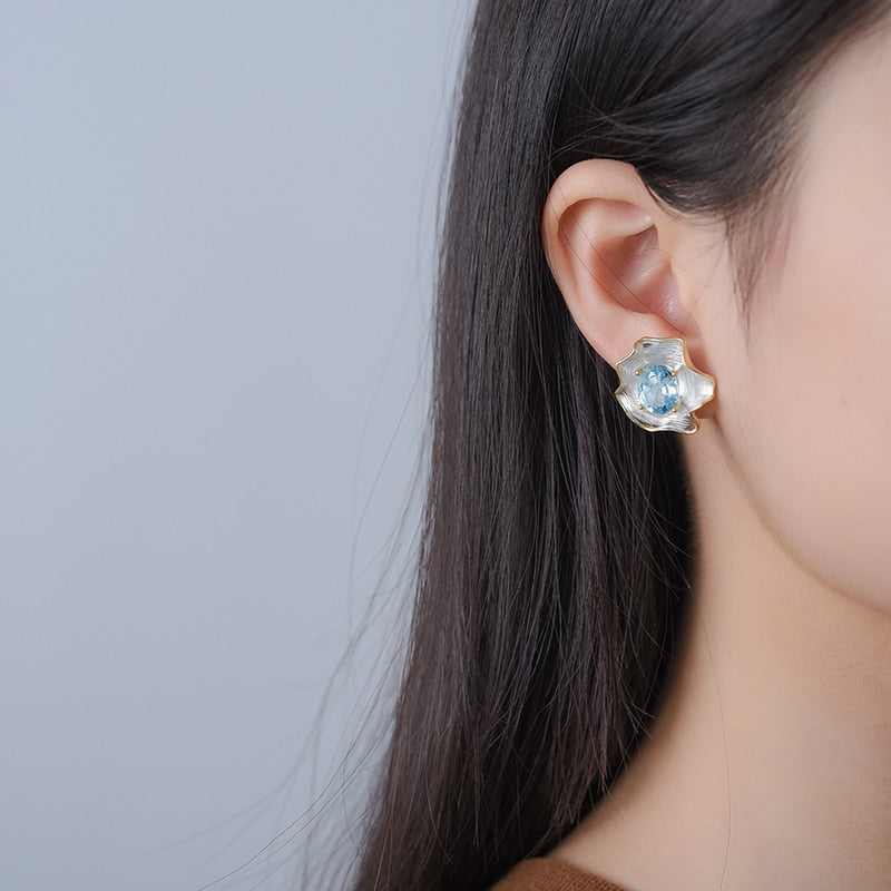 Gemstone Leaf Stud Earrings S925