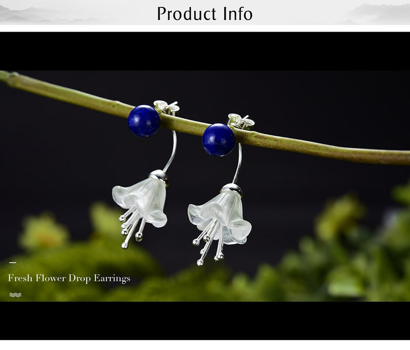 Fresh Flower Drop Earrings with Lapis Lazuli in S925