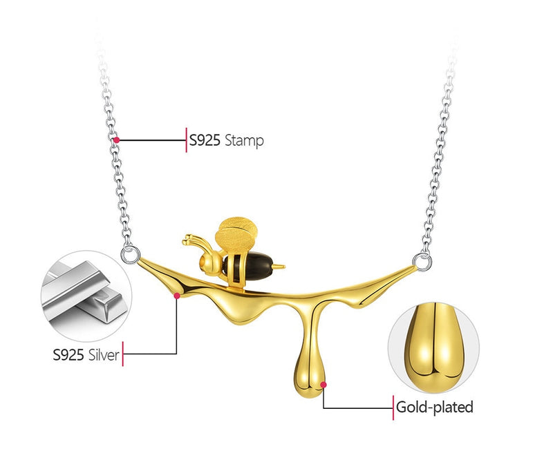 Bee and Dripping Honey Necklace in S925