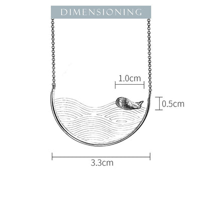 Swimming Whale on Waves Necklace S925
